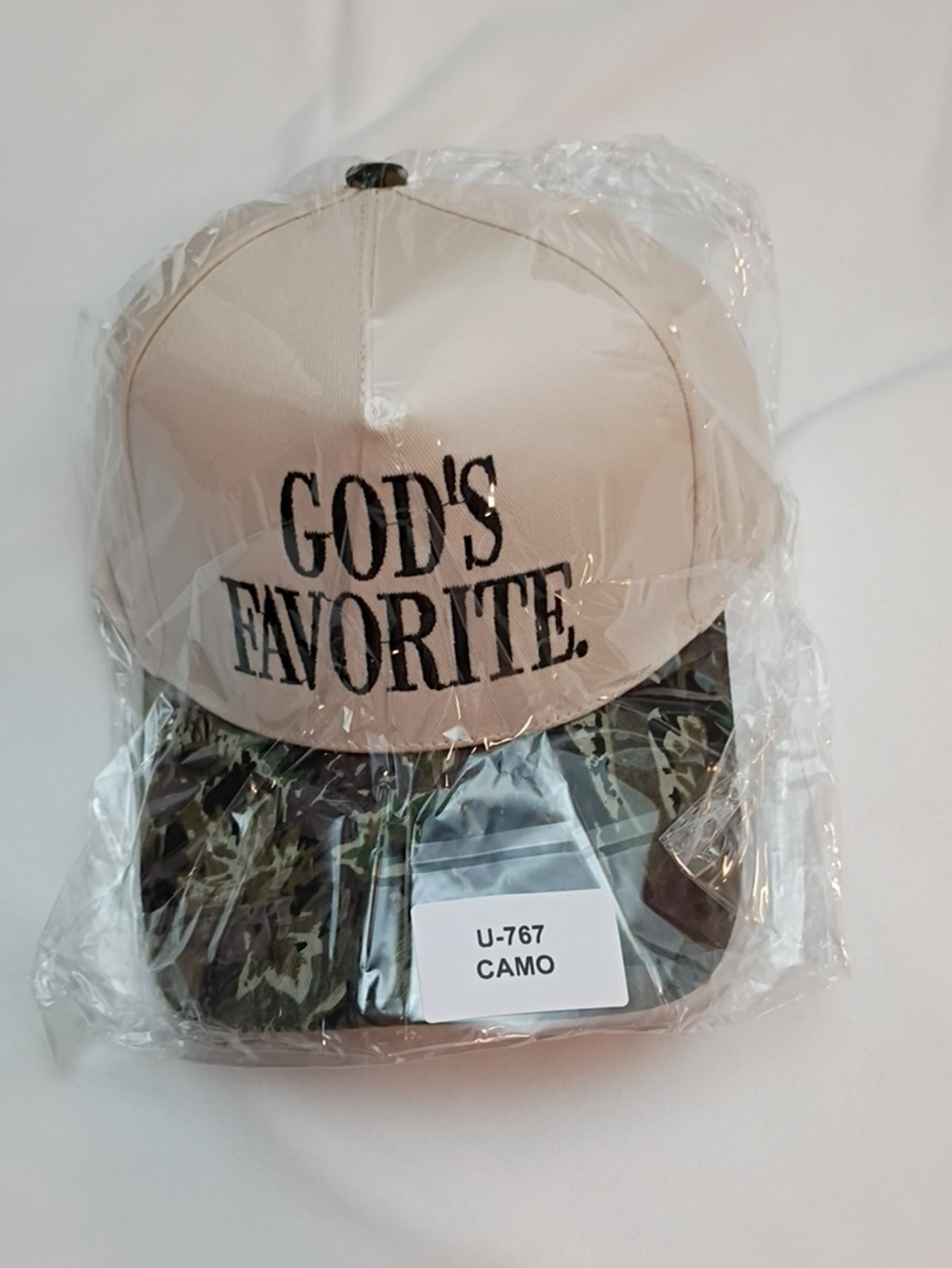 Women's God's Favorite Tan & Camo Trucker Cap